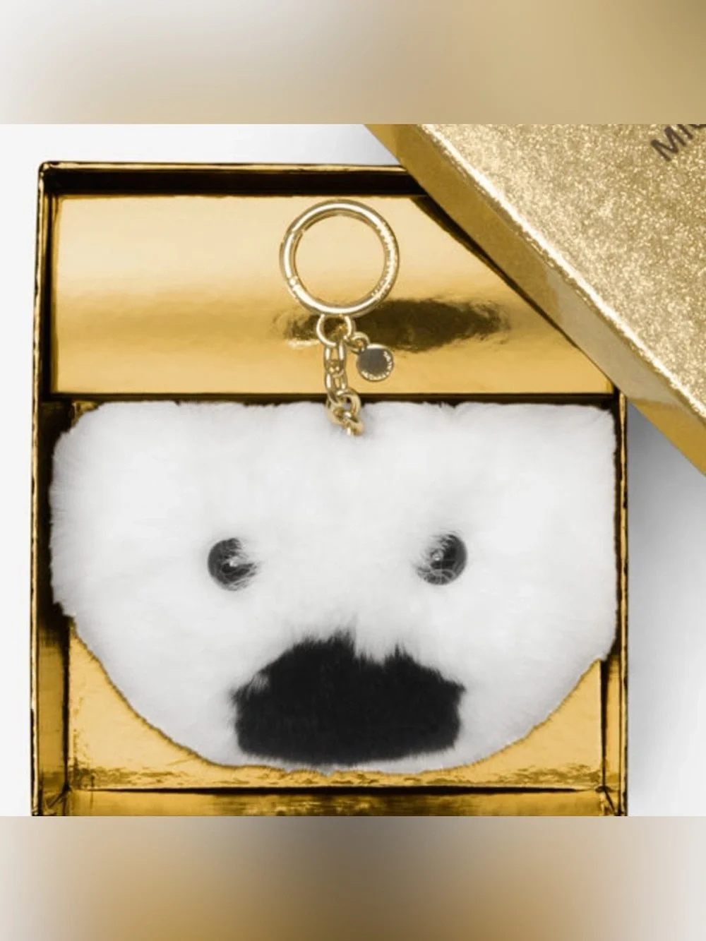 Michael Kors NWT White Plush Bear Face Keychain BAG CHARM with Black Nose